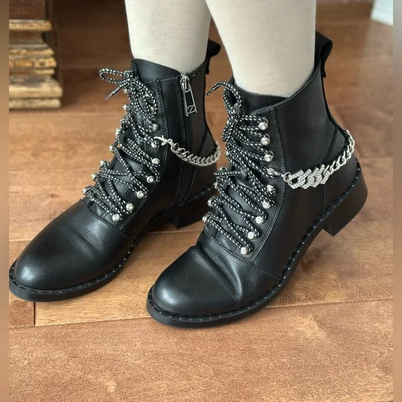 Zara Black Leather Combat Lace-Up Boots 7.5 - Picture 17 of 17